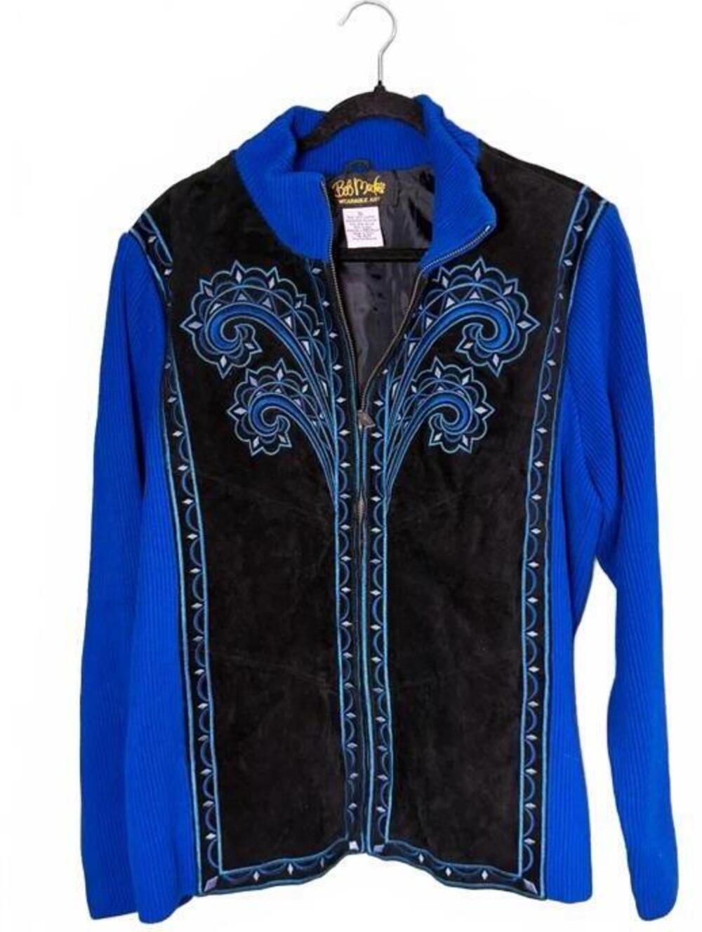 Bob Mackie Wearable Art Suede Leather Paisley Embroidery Jacket Size XL